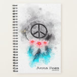 Agenda *~* Símbolo Tribal Grunge Penas de Paz Flores Boho<br><div class="desc">PEQUENO PLANEJADOR GORGEOSO* Grunge Penas de Sinal de Paz Flores Tribal Boho Watercolor Planejador Anual. Ele tem um símbolo de sinal de paz artístico e criativo com algumas flores de margarida rosa e penas azuis turquesas PLANEJADOR PEQUENO *Um incrível e único grunha aquarela legal apanhador de sonhos com um sinal...</div>