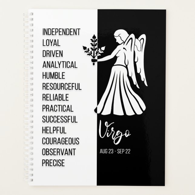 Agenda Símbolo Virgo Zodiac, Preto e Branco (Frente)