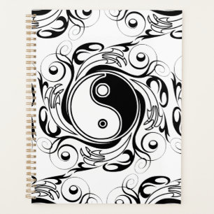 Agenda Símbolo Yin & Yang Preto e Branco Estilo Tatuagem