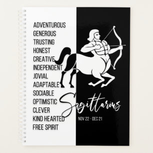 Agenda Símbolo Zodiac Sagitário, Preto e Branco