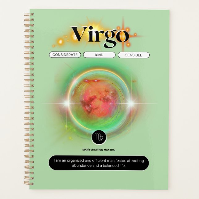 Agenda Símbolo Zodiano Moderno Virgo Citação Elemento da  (Frente)
