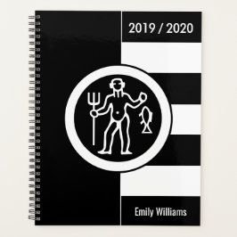 Agenda Símbolo Zodiano Personalizado Aquário Preto e Bran