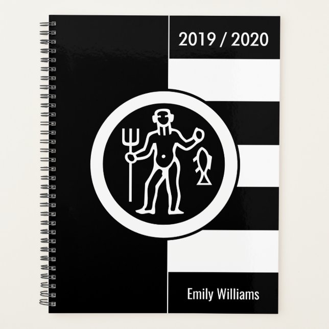 Agenda Símbolo Zodiano Personalizado Aquário Preto e Bran (Frente)