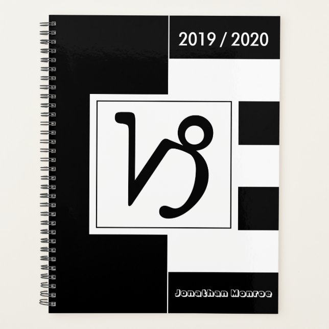 Agenda Símbolo Zodiano Personalizado Capricórnio Preto e  (Frente)
