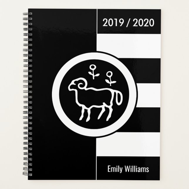 Agenda Símbolo Zodiano Personalizado Foca Preto e Branco (Frente)