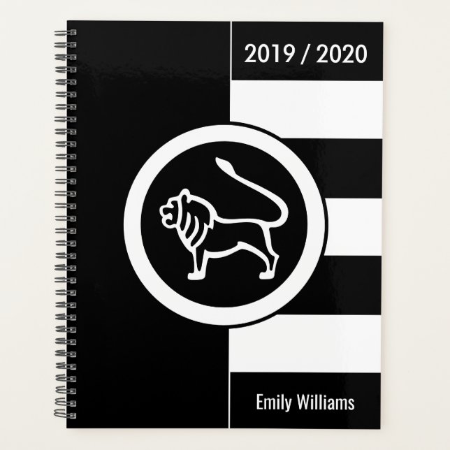 Agenda Símbolo Zodiano Personalizado Leo Preto e Branco (Frente)