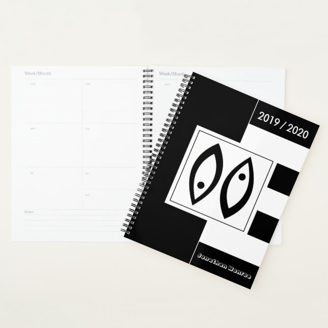 Agenda Símbolo Zodiano Personalizado Peixes Preto e Branc (Exibição)