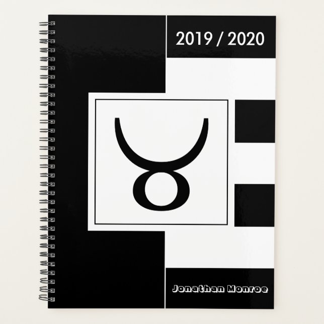 Agenda Símbolo Zodiano Personalizado Taurus Preto e Branc (Frente)