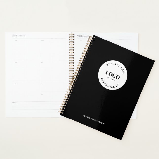 Agenda Simple Black White Minimalist Custom Logo Branded (Exibição)