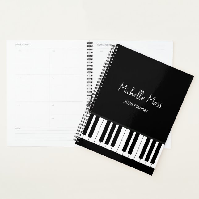 Agenda Simple Black White Piano Music Teacher  (Exibição)