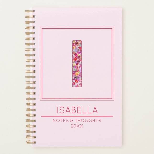 Agenda Simple Blush Pink Floral Monogram Letter I (Frente)
