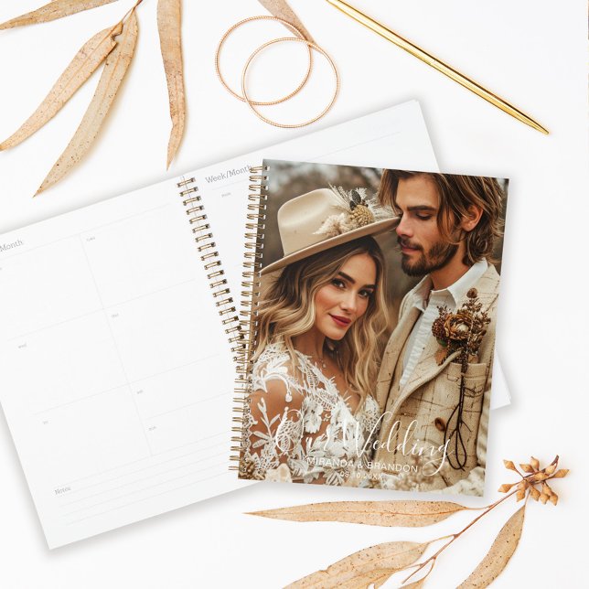 Agenda Simple Chic Elegant Calligraphy Photo Wedding (Criador carregado)