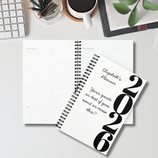 Agenda Simple Minimalist Black and White Name and Year