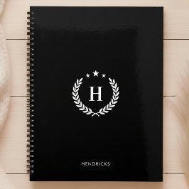 Agenda Simple Preto | Monograma Minimalista Moderno Fitne