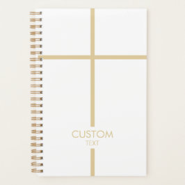 Agenda Simples branco e Dourado Cruz Religiosa