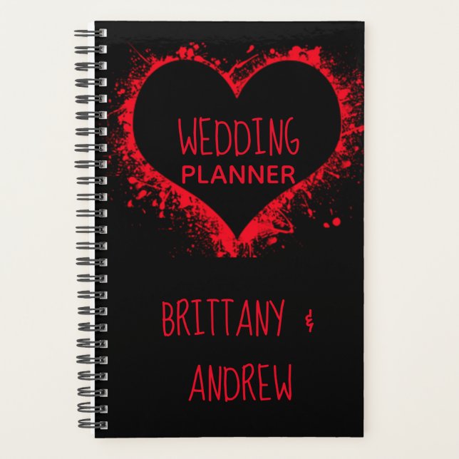Agenda Simples Casamento Planner Negro Corações Unidos (Frente)