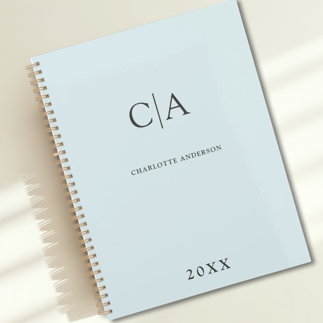Agenda Simples, convite para monograma elegante (Simple Elegant Monogram Blue Custom Planner with your Name, Initials or Message)