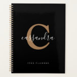Agenda Simples e Moderno, Dourado, preto, monograma<br><div class="desc">Simples Planeador Dourado Elegante Negra Elegante</div>