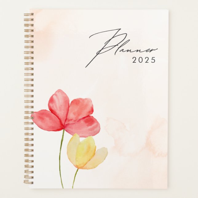 Agenda Simples e moderno Peach floral Planner 2025 (Frente)