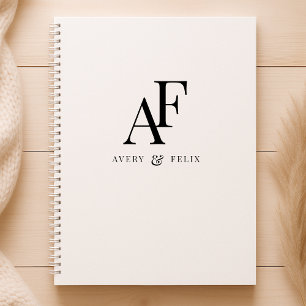 Agenda Simples Elegante Branco e Preto do Monograma de Ca