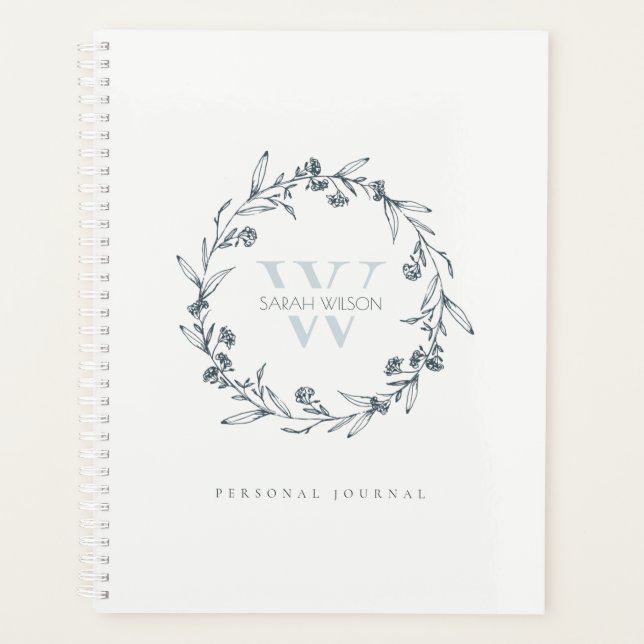 Agenda Simples Floral Laurel Wreath Monograma (Frente)