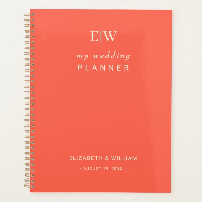 Agenda Simples Neon Flare Elegante com Casamento Monogram (Frente)