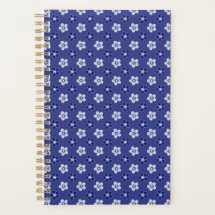 Agenda simples padrão azul floral sólido retrógrado peque