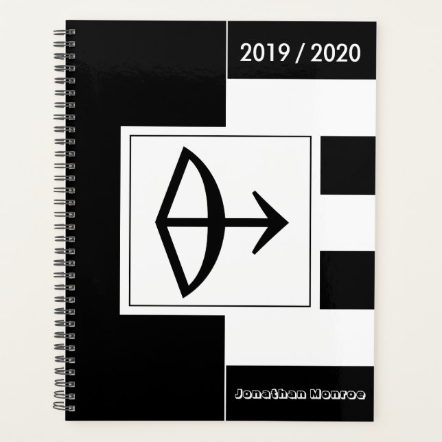Agenda Sinal Zodiac de Ano Personalizado Sagitário Preto  (Frente)