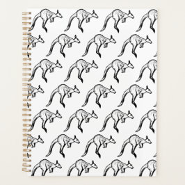Agenda Sketch de canguru preto-e-branco saltando