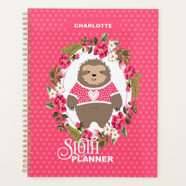 Agenda Sloth Super Bonita Girly  | Nome editável (Frente)