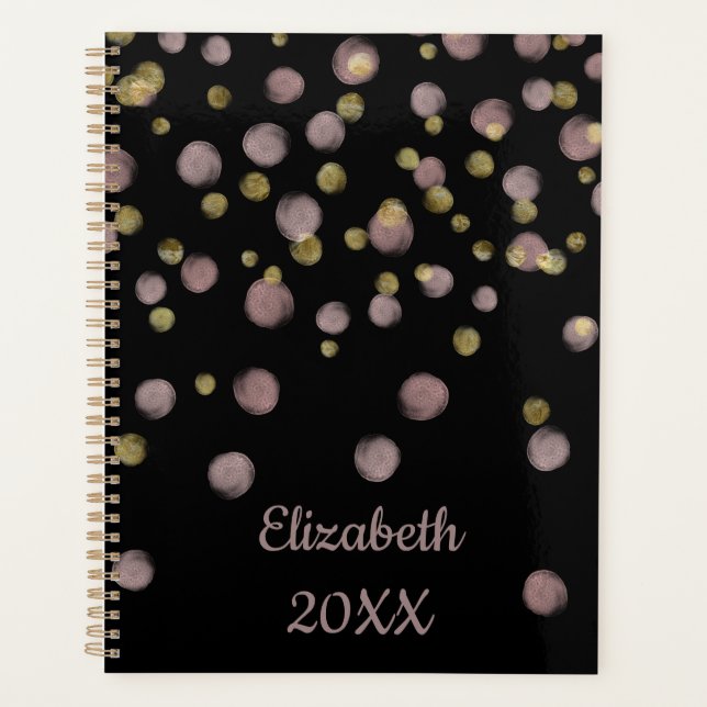 Agenda Sobreposição Dourada rosa emborrachada do monogram (Frente)