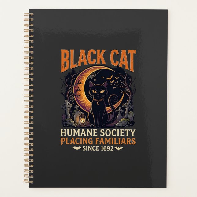 Agenda Sociedade Humana Black Cat Halloween Crescente Lua (Frente)
