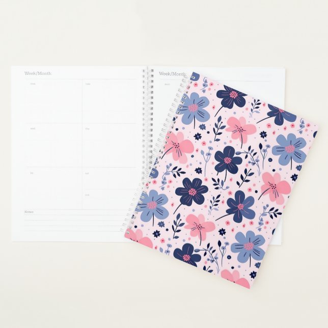 Agenda Soft Pink Blue Wildflower Meadow Aesthetic (Exibição)