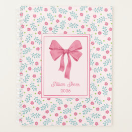 Agenda Soft Pink Floral Framed Pink Bow Custom Name