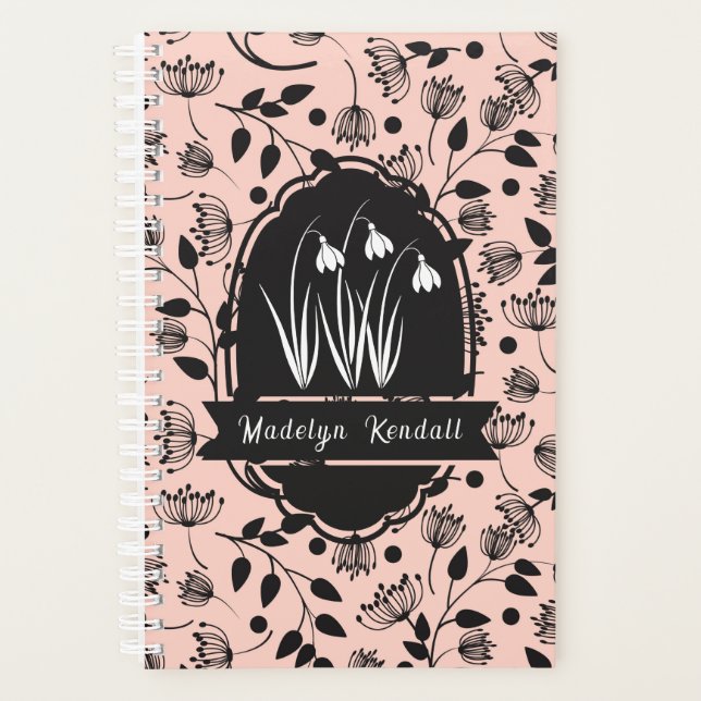 Agenda Soft Pink Laurentian Floral Pattern Custom Name (Frente)