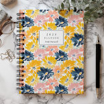 Agenda Solny Watercolor Floral Pattern Monograma 2025<br><div class="desc">Personalize este planificador ensolarado com o seu nome em itálico azul escuro enquadrado por um retângulo branco,  num padrão de fundo cor de água em tons de amarelo,  rosa e azul marinho.</div>