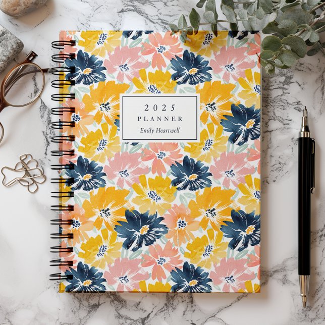 Agenda Solny Watercolor Floral Pattern Monograma 2025 (Criador carregado)