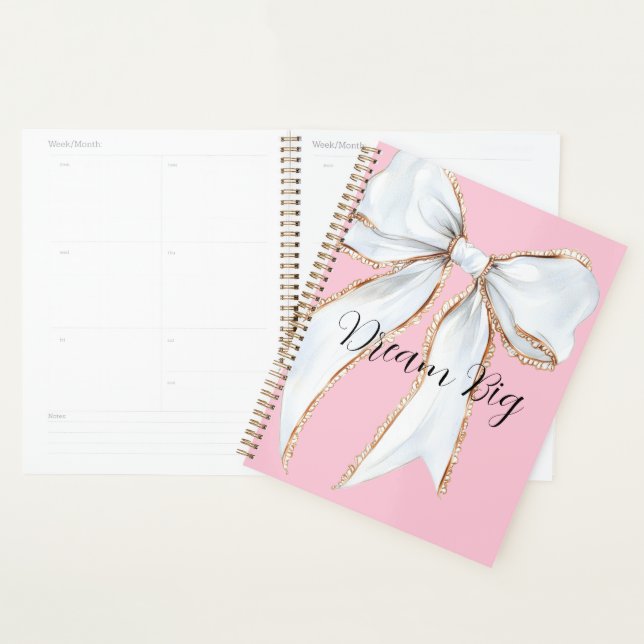 Agenda Sonho Cor-de-Rosa Grande Laço Branco (Exibição)