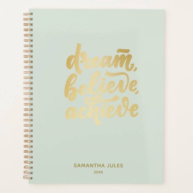 Agenda Sonho Dourado Moderno Acredita Conseguir Motivação (Frente)