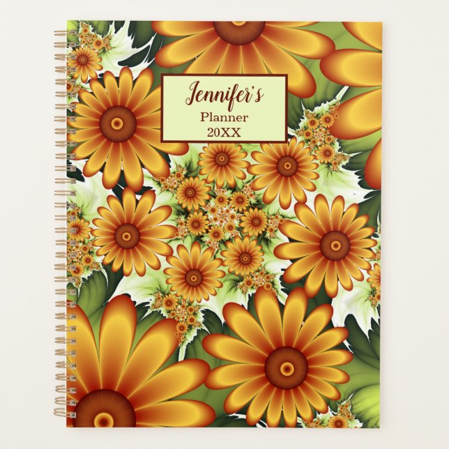Agenda Sonho Floral, Nome Fractal de Flor Abstrato Modern (Frente)