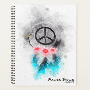 Agenda *~* Sonho Sinais de Paz Penas Flores Boho Tribal