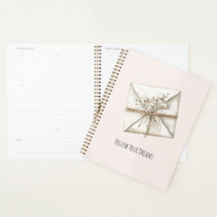 Agenda Sonhos de Envelope de Flores Românticas Rosa Bege