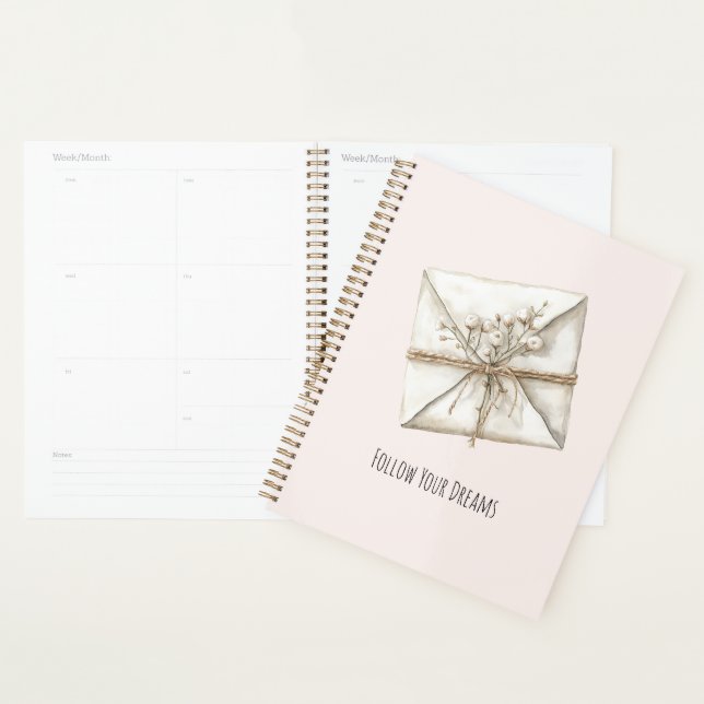Agenda Sonhos de Envelope de Flores Românticas Rosa Bege (Exibição)
