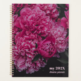 Agenda Sonhos de Peônia Rosa Escuro texto personalizado e