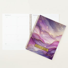 Agenda Sparkle Pink Roxo-Roxo de Nome Dourado Abstrato