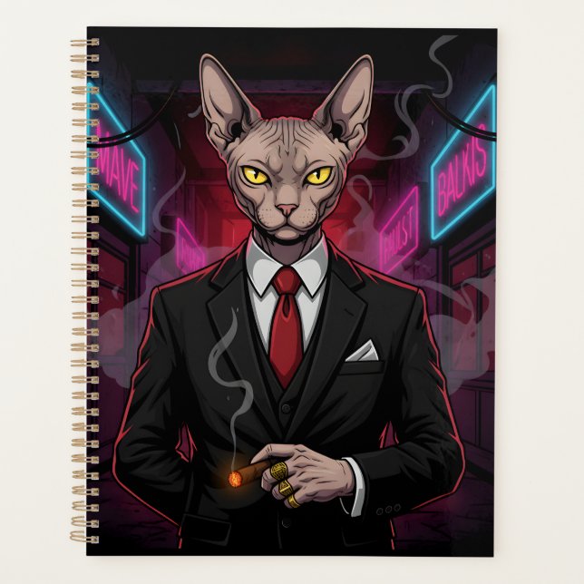 Agenda Sphynx Mafia Cat in Neon Noir Style (Frente)
