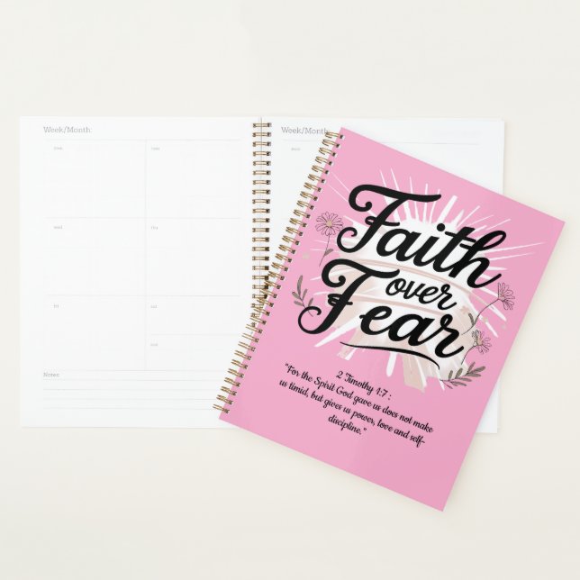 Agenda Spiral Planner with 2 Timothy 1:7Bible Verse (Exibição)