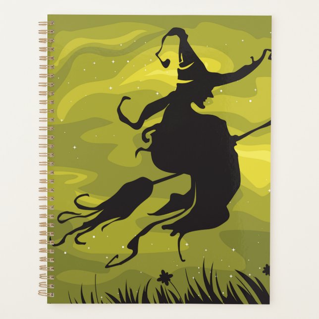 Agenda Spooky Halloween Witch Flying on Broomstick (Frente)