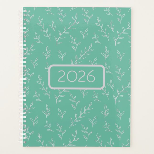 Agenda Springy: Hand-Sketched Leaves on Mint Green (Frente)