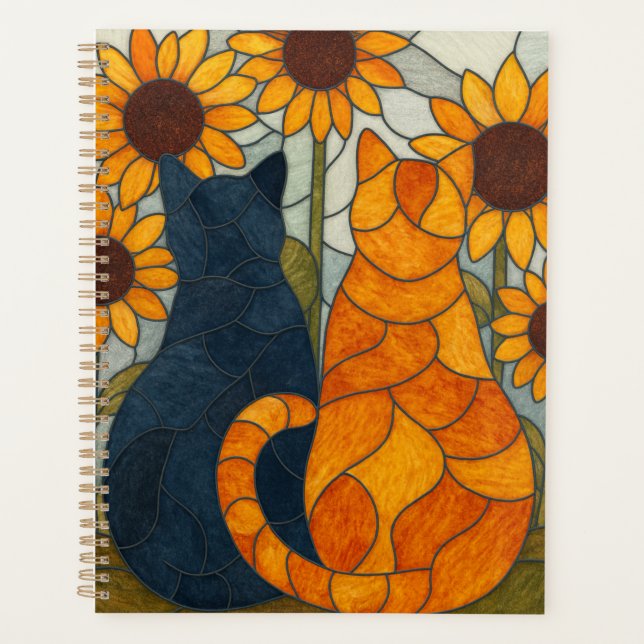 Agenda Stained Glass Cats and Sunflowers Art Design (Frente)